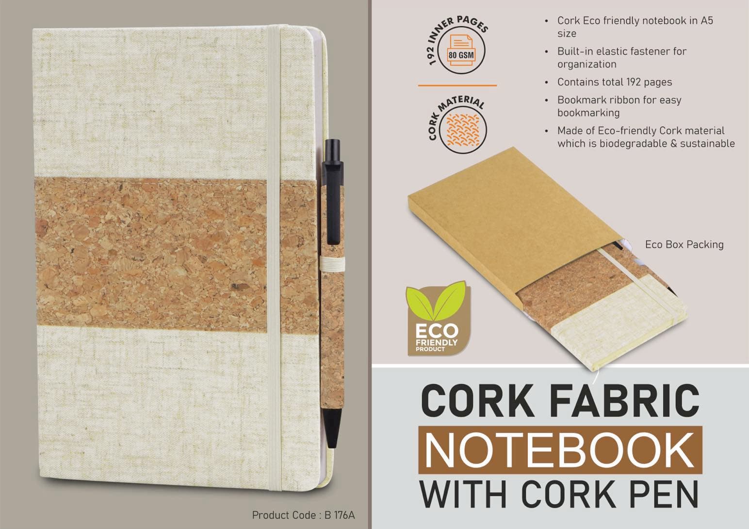 Cork fabric notebook with Cork Pen