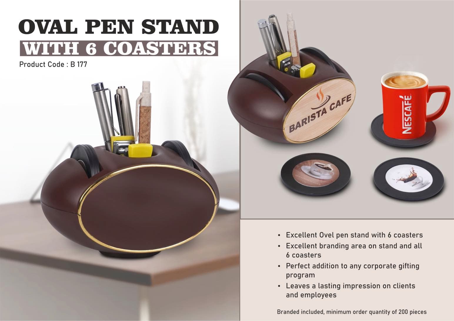Oval Pen stand with 6 coasters