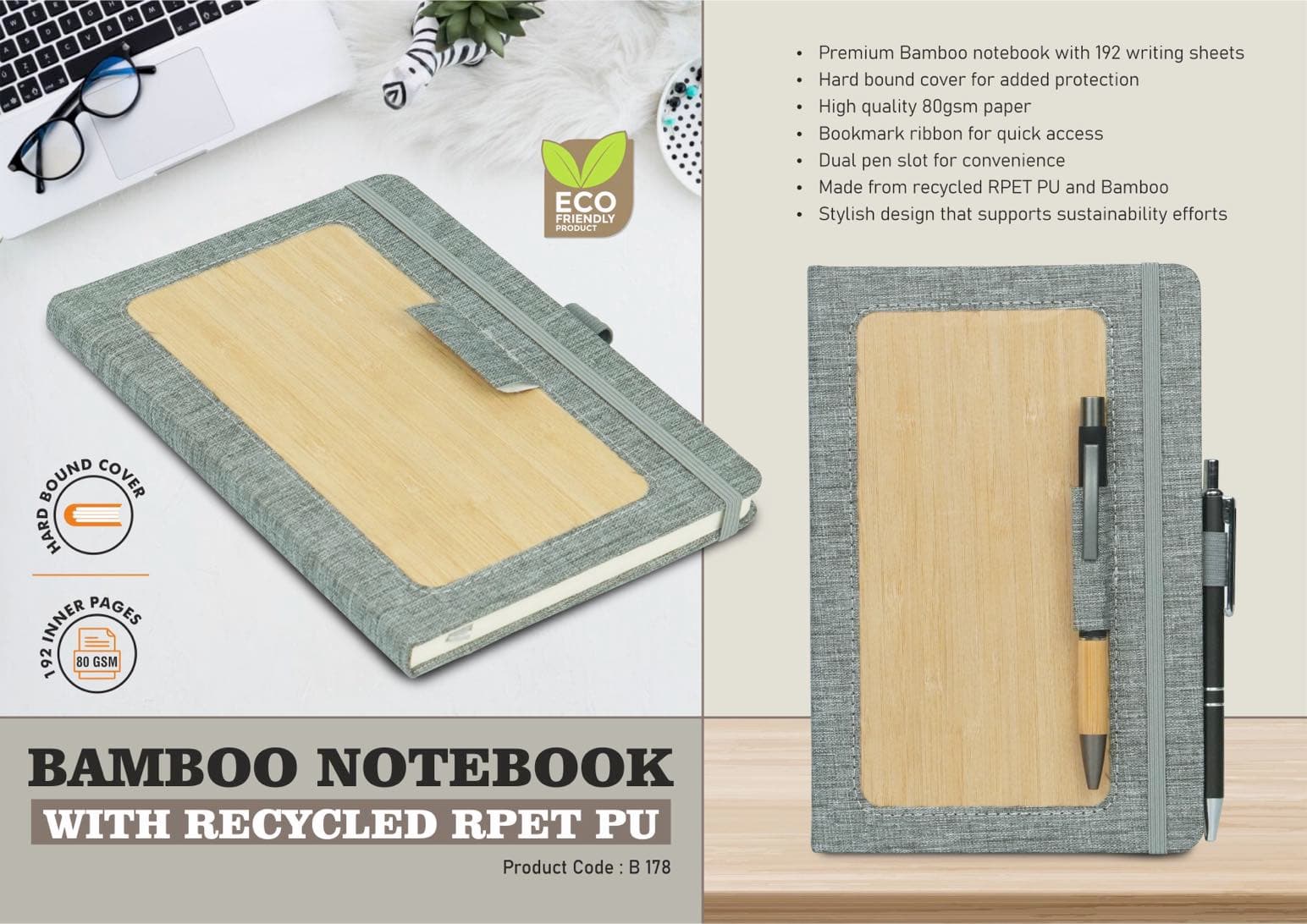 Bamboo notebook with recycled RPET PU