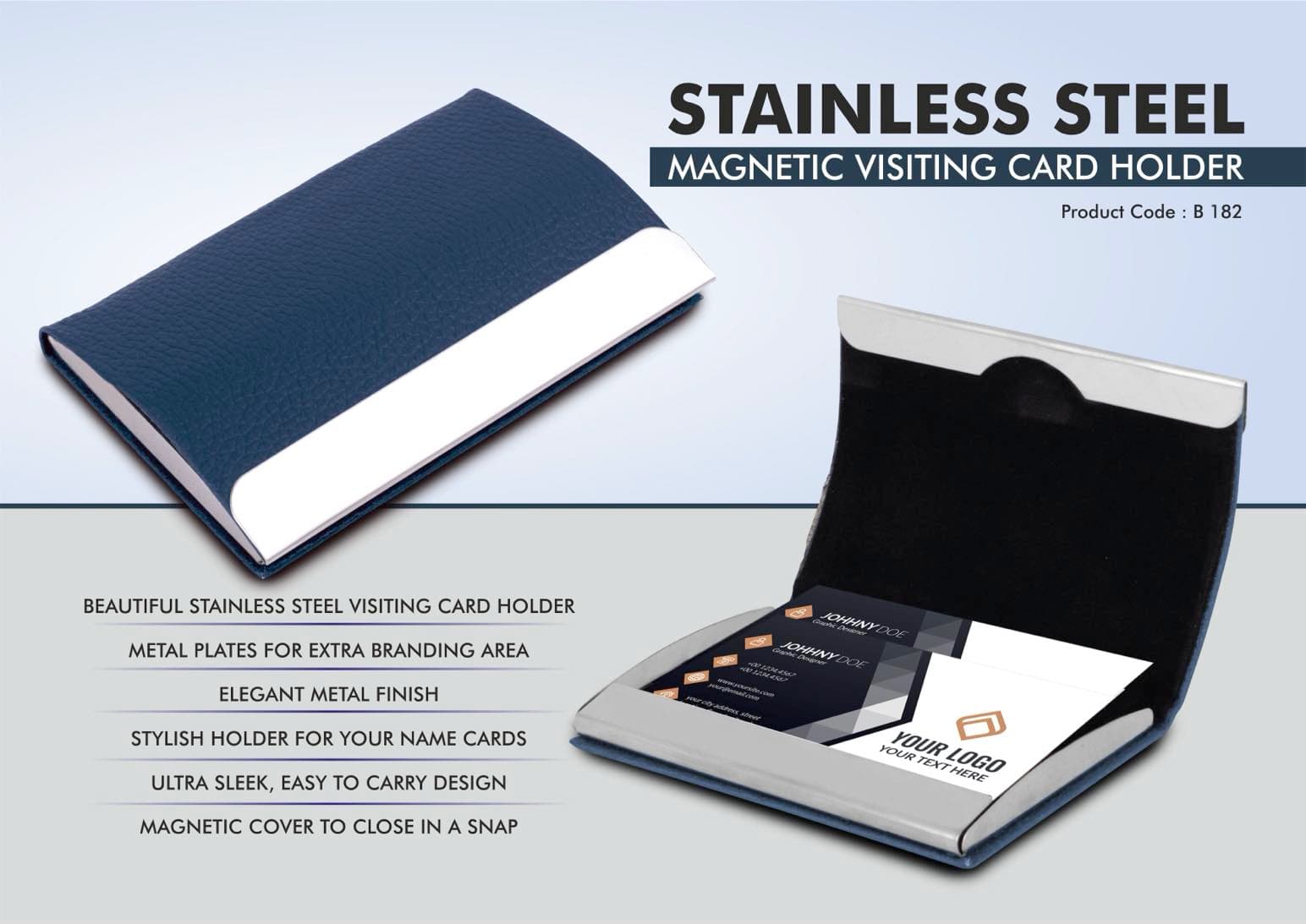 Stainless Steel Magnetic Visiting Card holder- Blue
