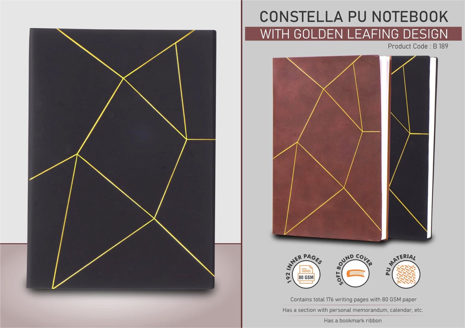 Constella PU notebook with Golden leafing