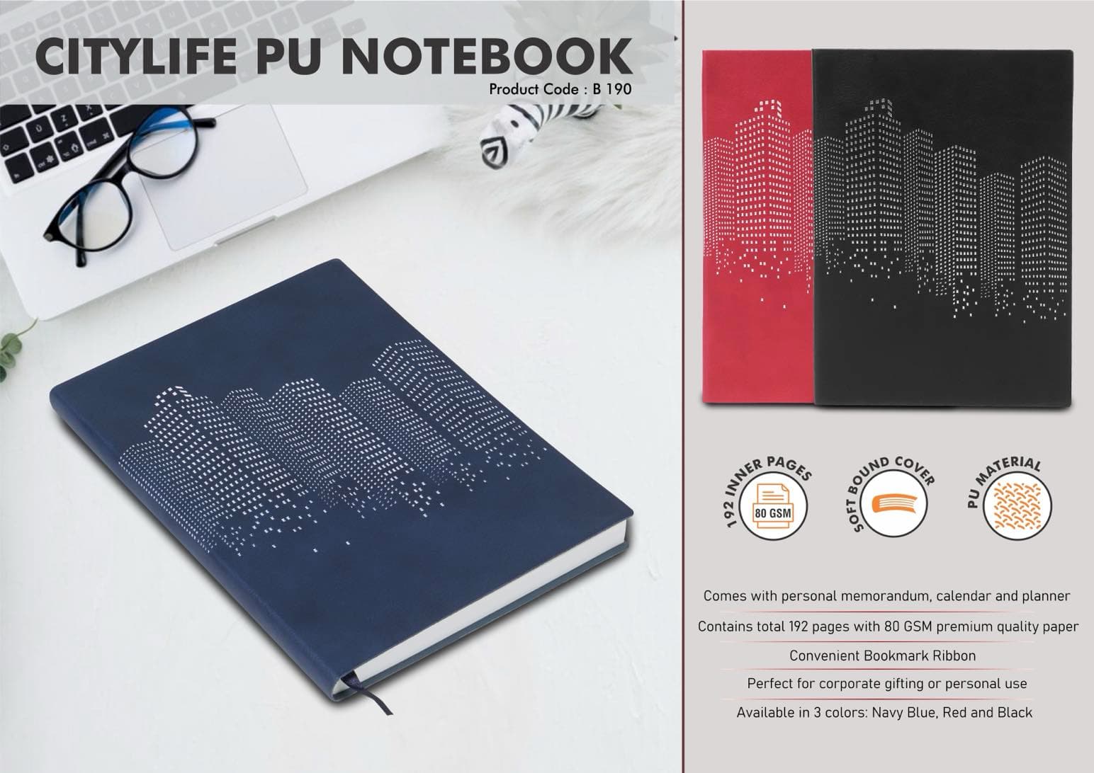 CityLife PU notebook with Memorandum and Bookmark Ribbon