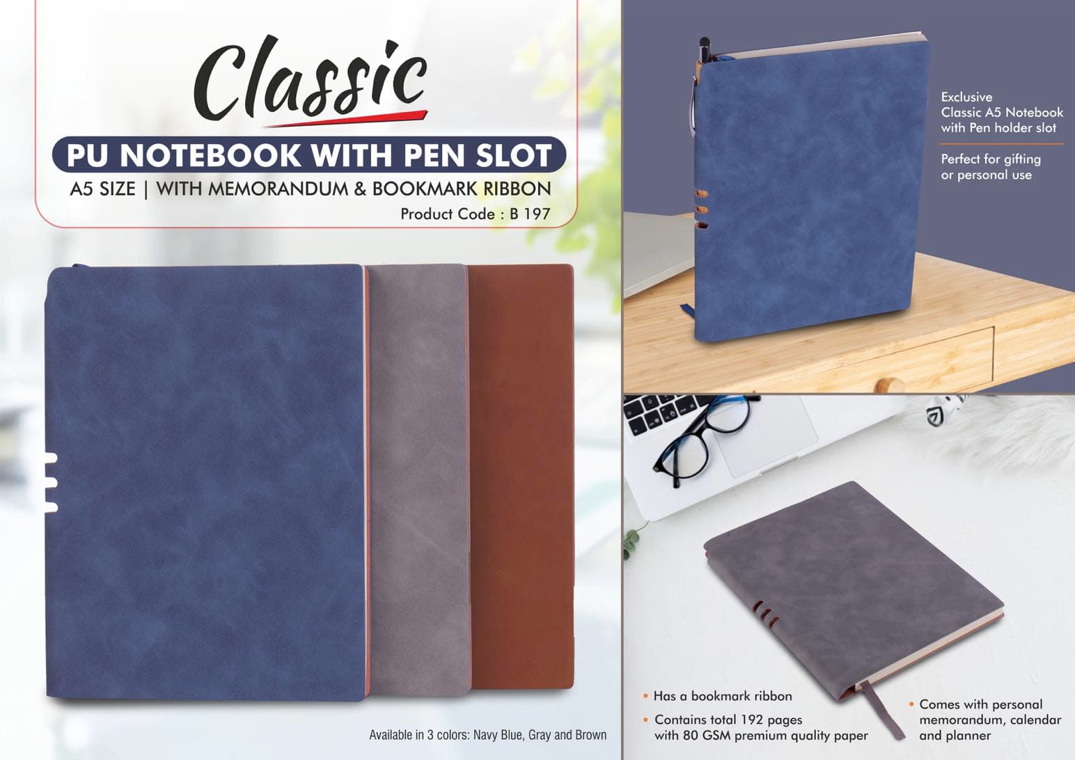 Classic PU notebook with Pen slot