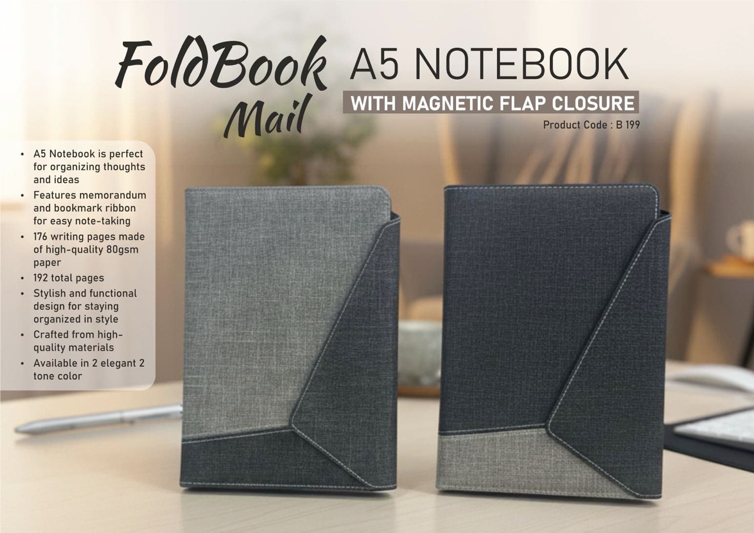 FoldBook Mail: A5 Notebook with magnetic flap closure