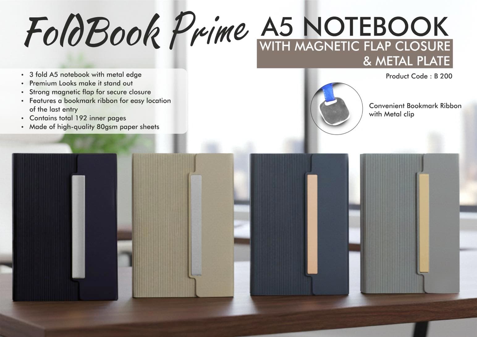 FoldBook Prime: A5 Notebook with magnetic flap closure & Metal Plate