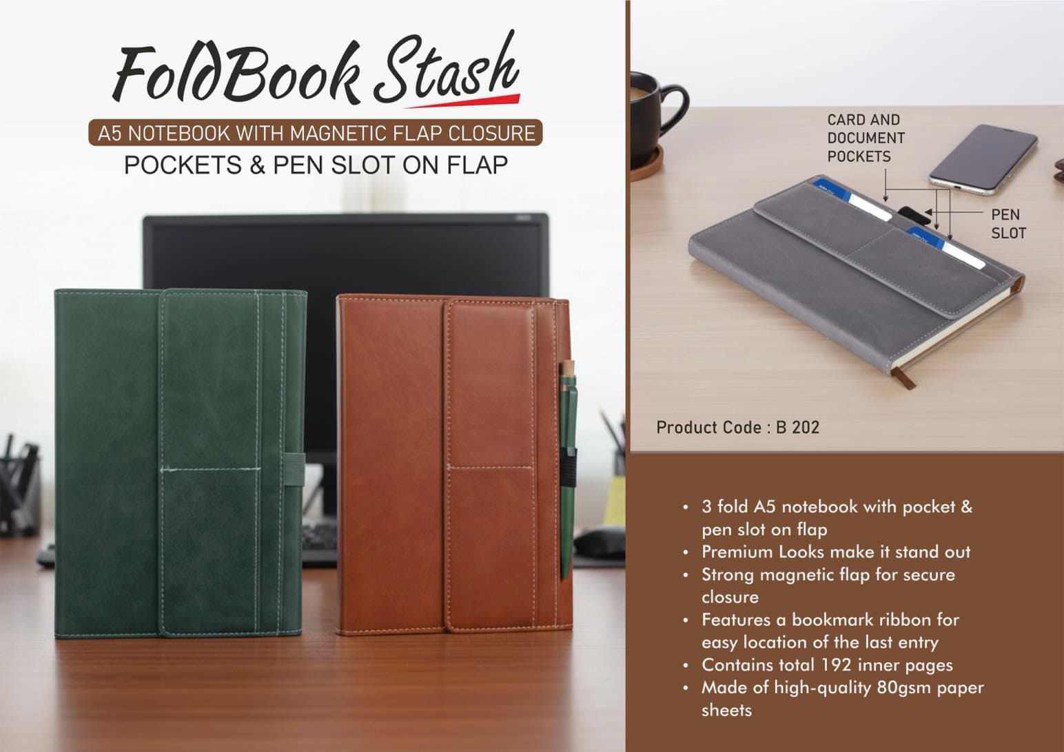 FoldBook Stash: A5 Notebook with magnetic flap closure