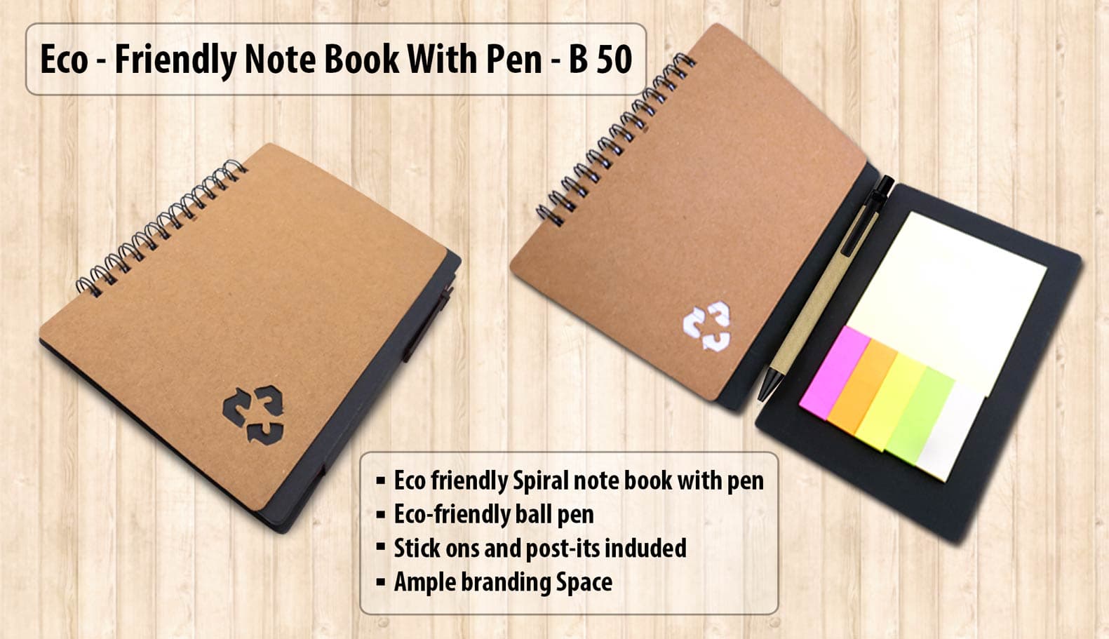 Eco notebook with pen and sticky pads