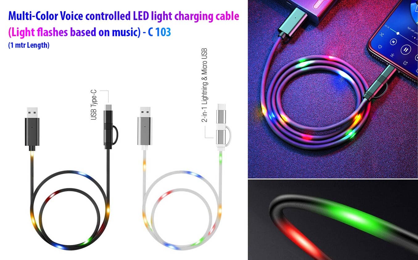 Voice controlled LED light charging cable (Multicolor)