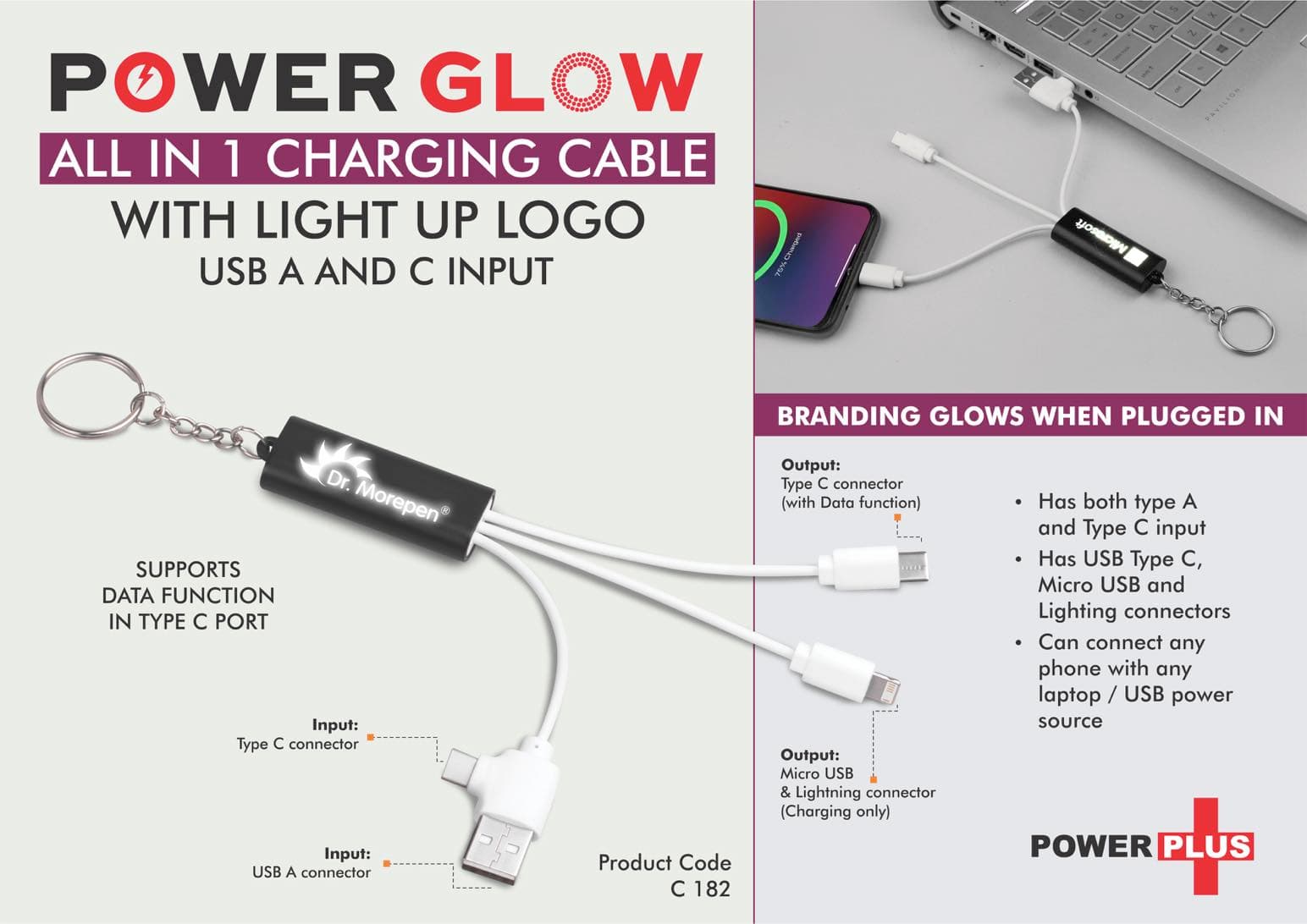 PowerGlow All in 1 Charging cable with light up logo