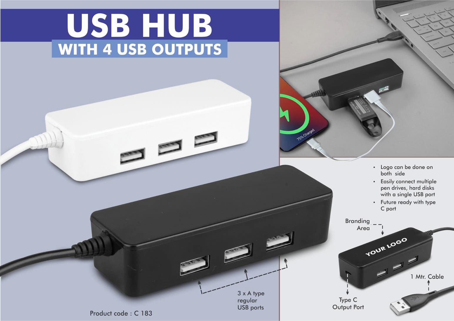 USB hub with 4 USB outputs