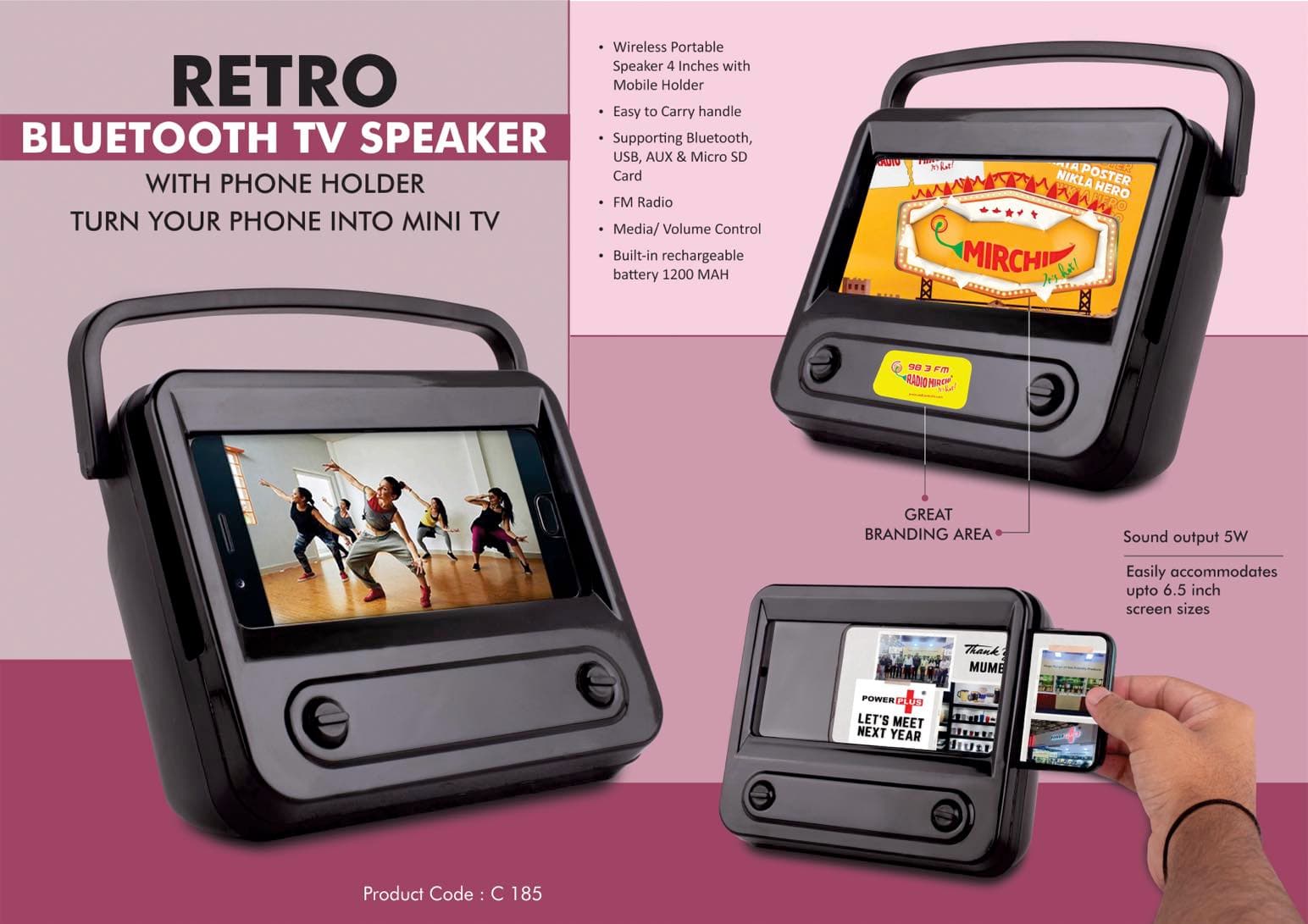 Retro Bluetooth TV Speaker with Phone holder