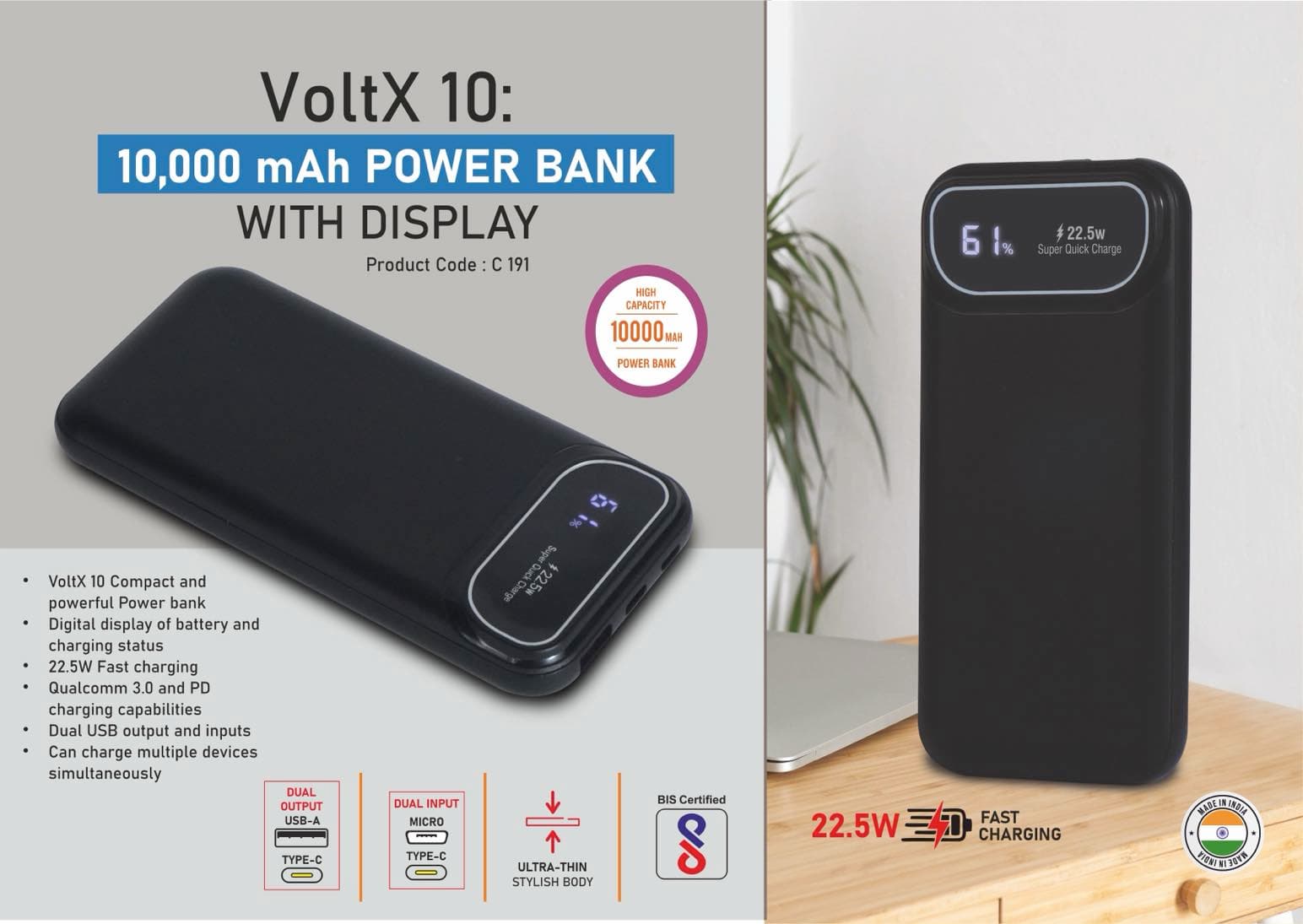 VoltX 10: 10,000 mAh Power bank with Display