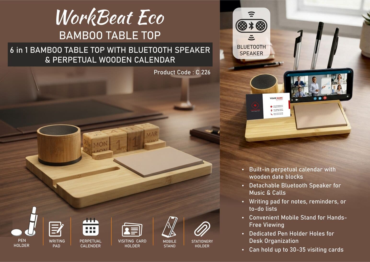 WorkBeat Eco: Bamboo Table Top with Bluetooth Speaker
