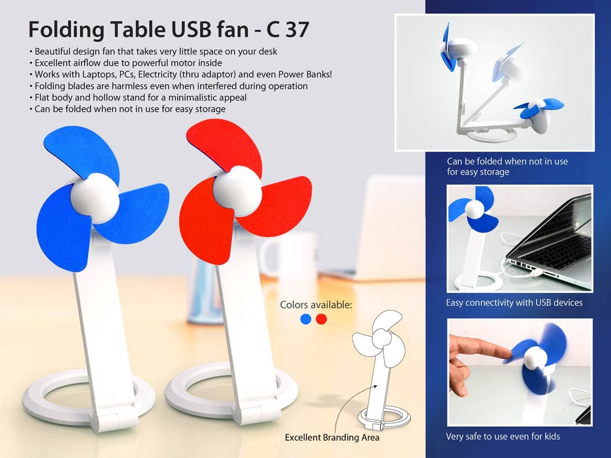 Folding Table USB fan with safety blades and USB cable
