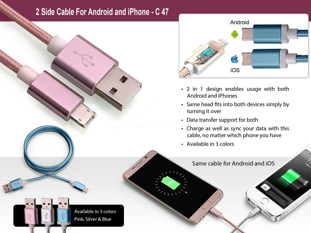 2 side cable for Android and iPhone