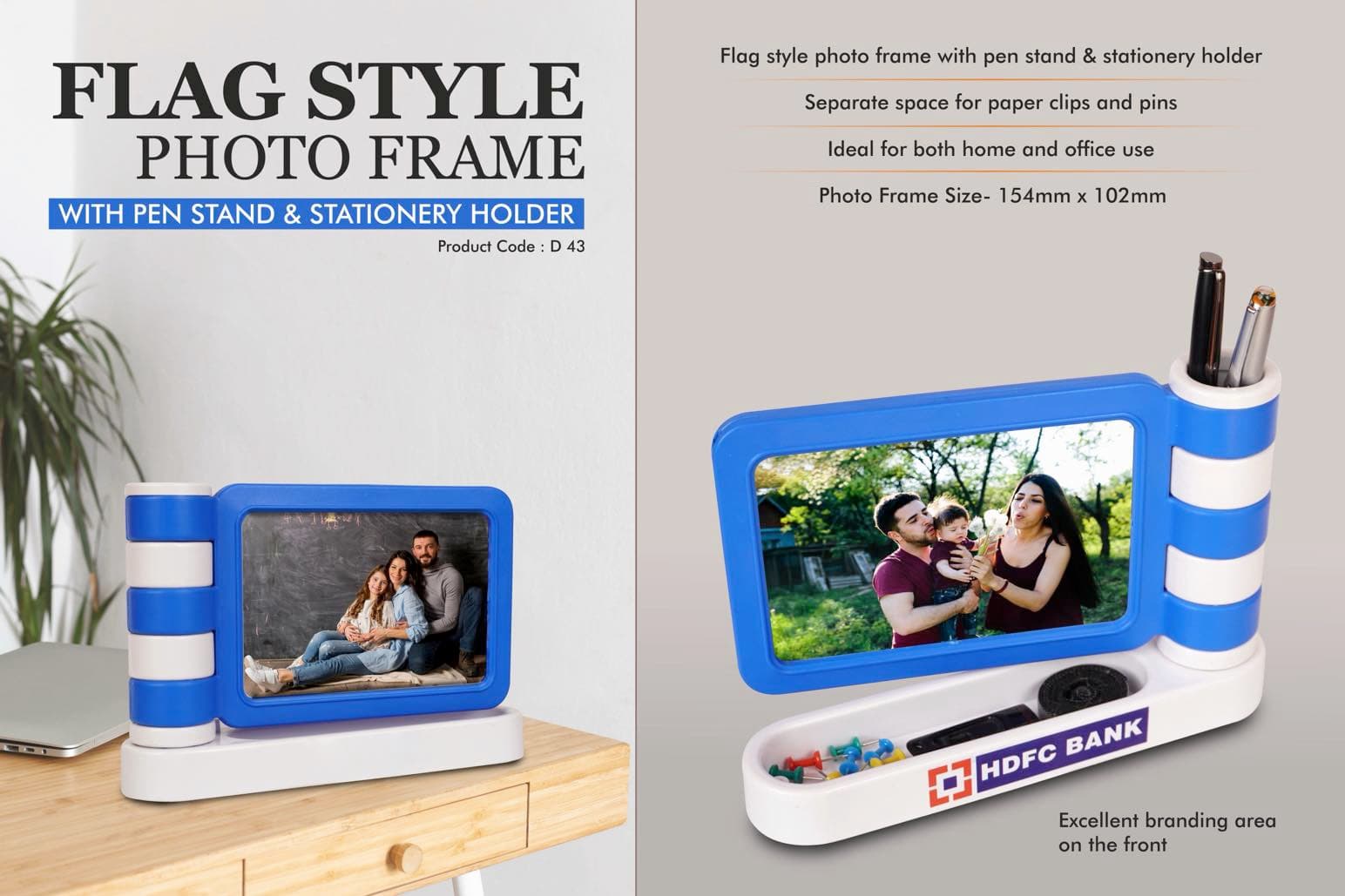 Flag style Photo frame with Pen Stand & Stationery holder TapFrame: Customized High Gloss Photo Frame in MDF with