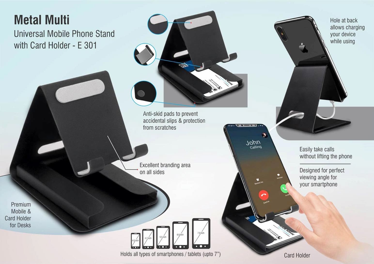Metal multi mobile stand with Visiting card holder