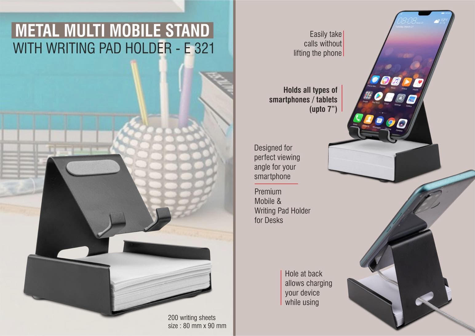 Metal mobile stand with Writing pad holder