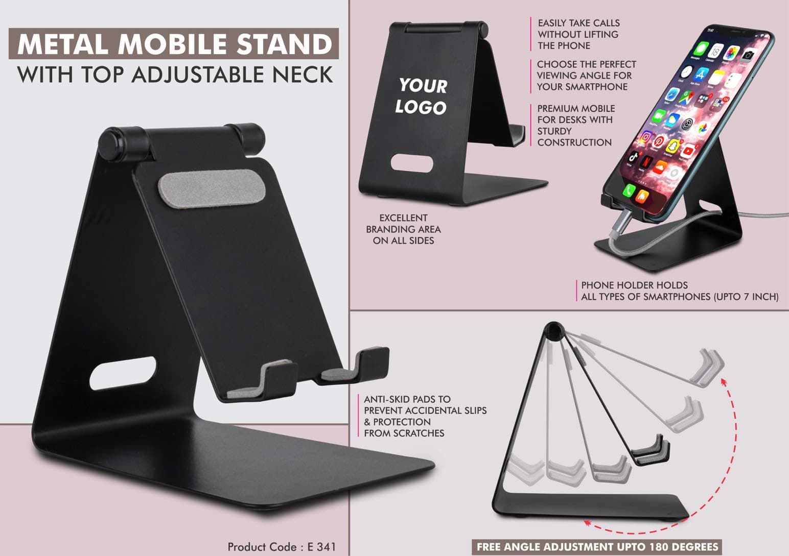 Metal mobile stand with top adjustable neck