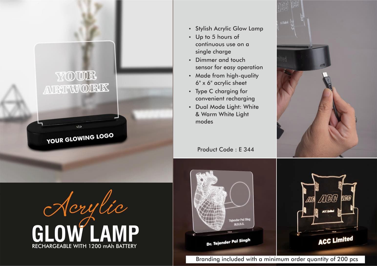 PowerGlow Acrylic Glow Lamp - Rechargeable