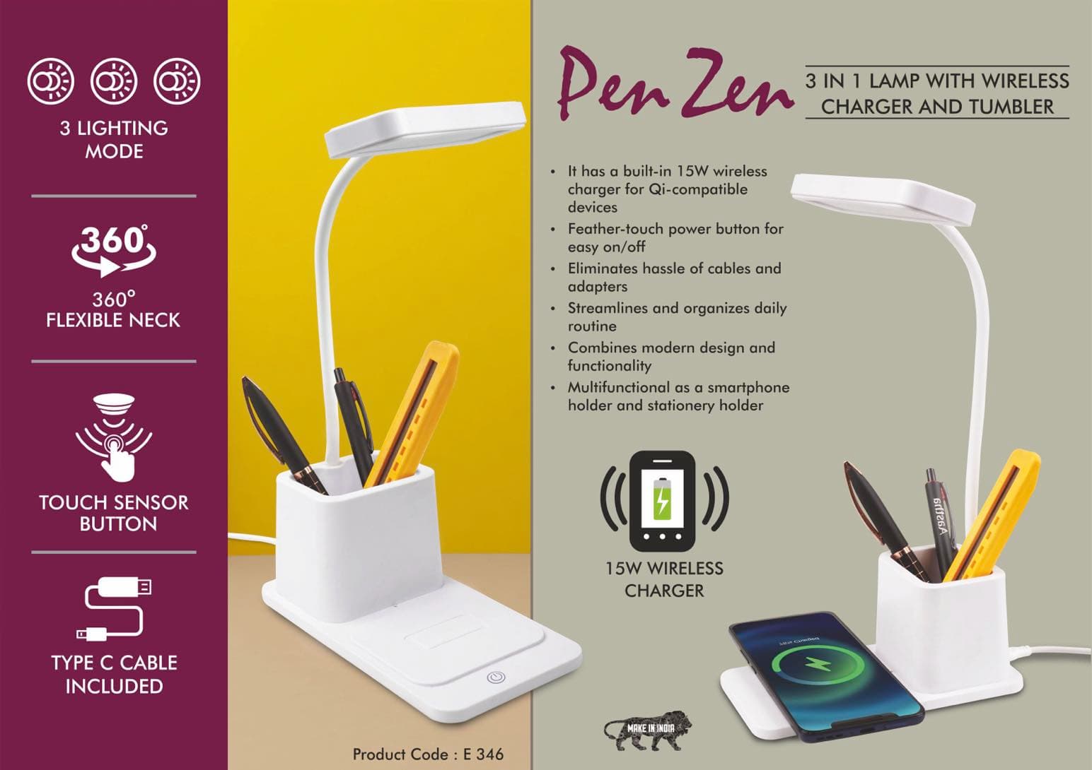 PenZen: 3 in 1 Lamp with 15W Wireless Charger and Tumbler