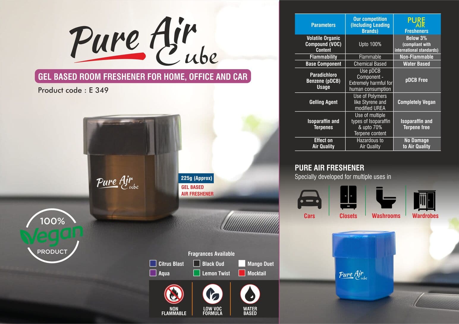 Pure Air Cube: Gel based room freshener for Home, Office and Car