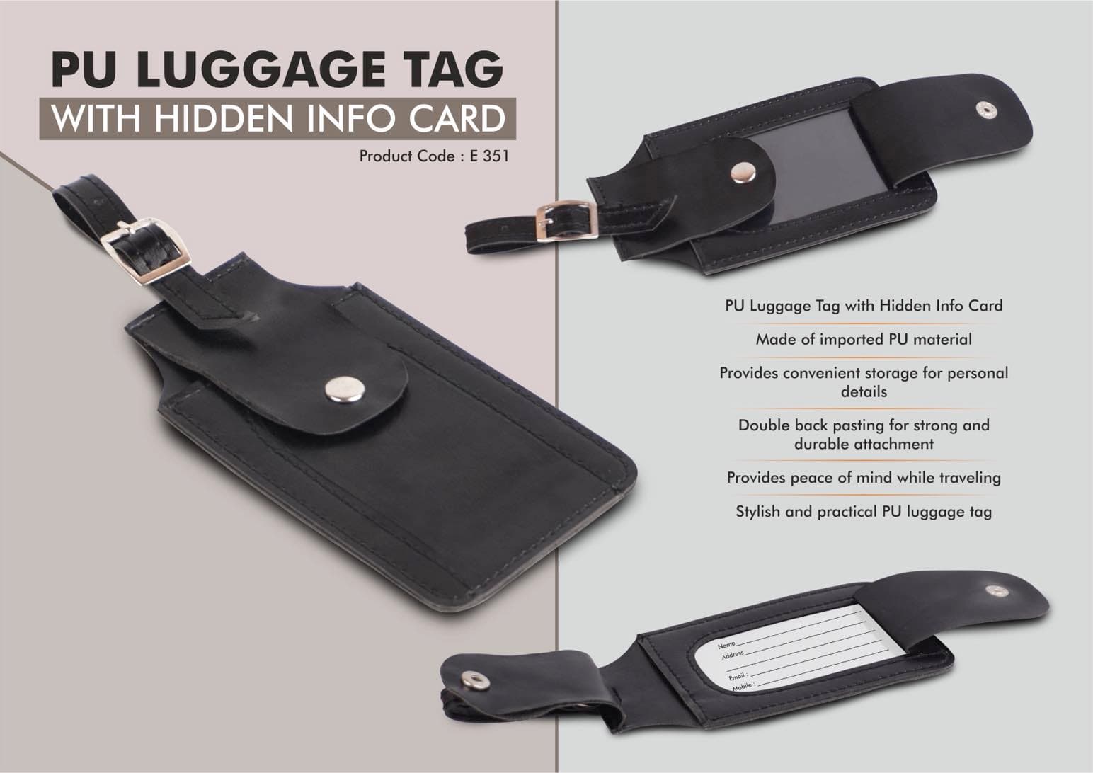 PU Luggage Tag with Hidden Info Card