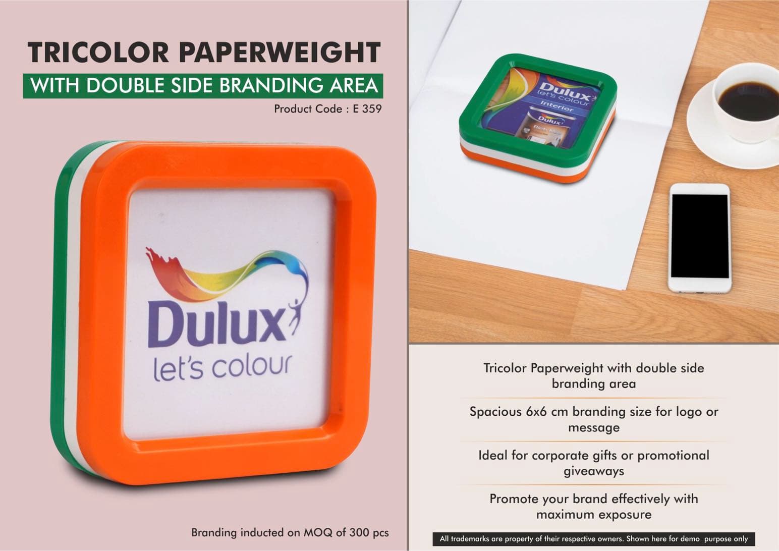 Tricolor Paperweight with Double Side branding area