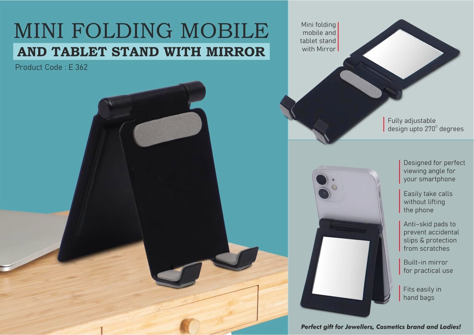 Mini metal folding mobile and tablet stand with Mirror