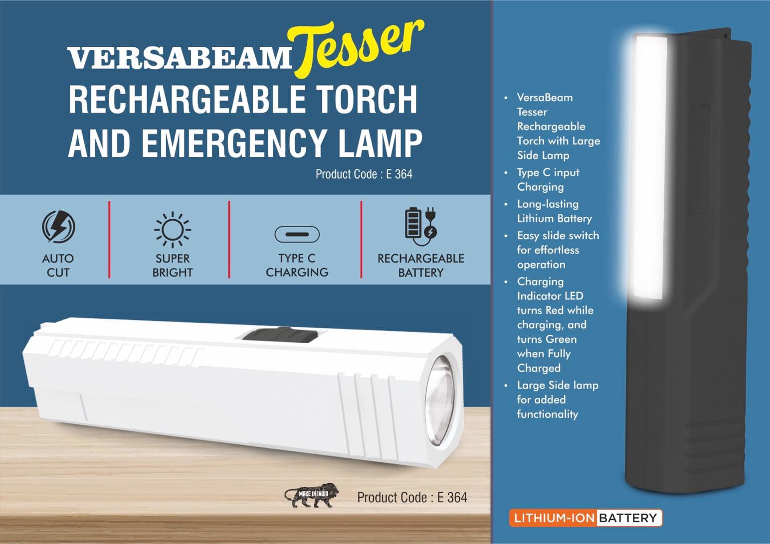 VersaBeam Tesser: Rechargeable Torch with Emergency Lamp