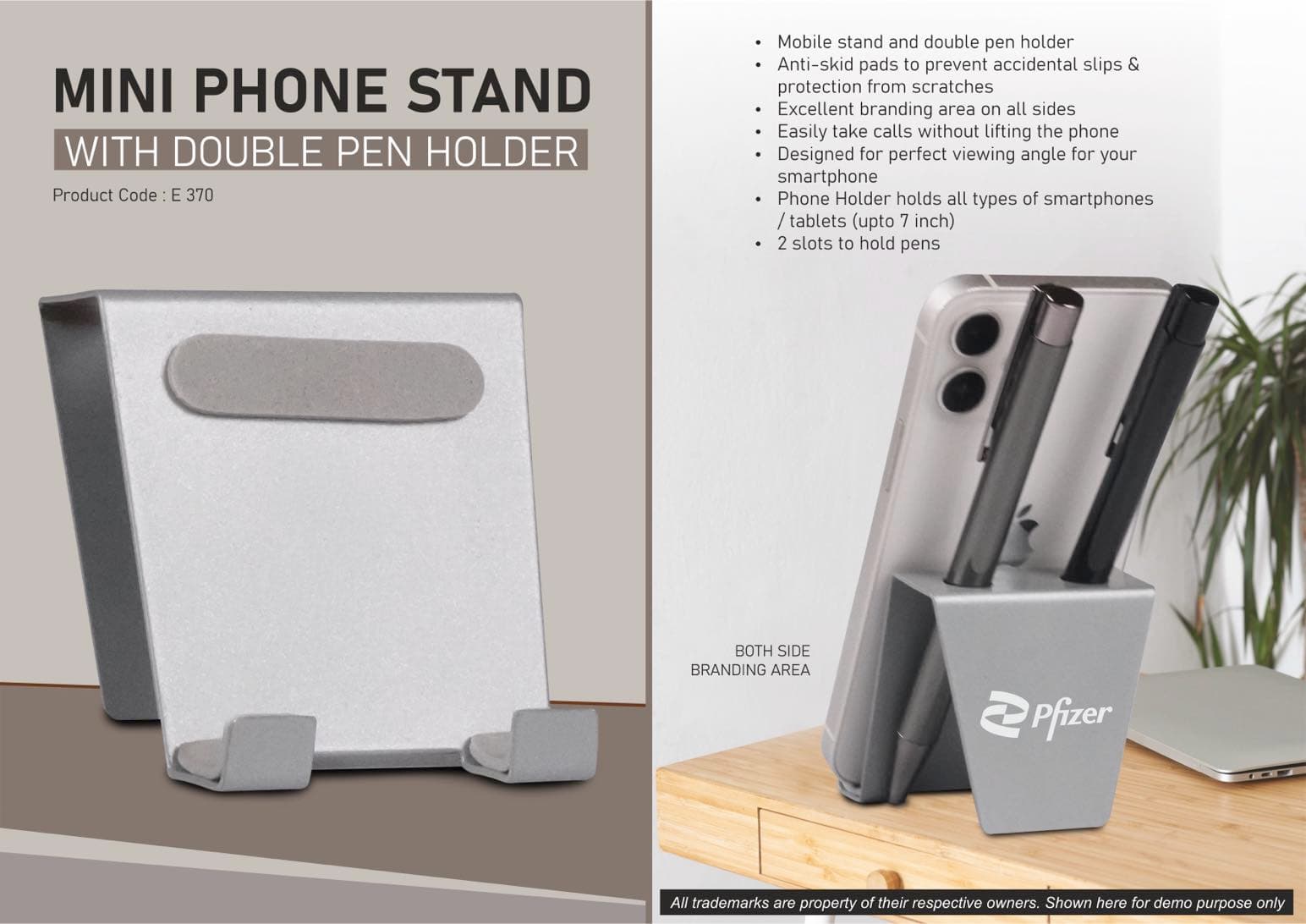 Mini mobile phone stand with double pen holder