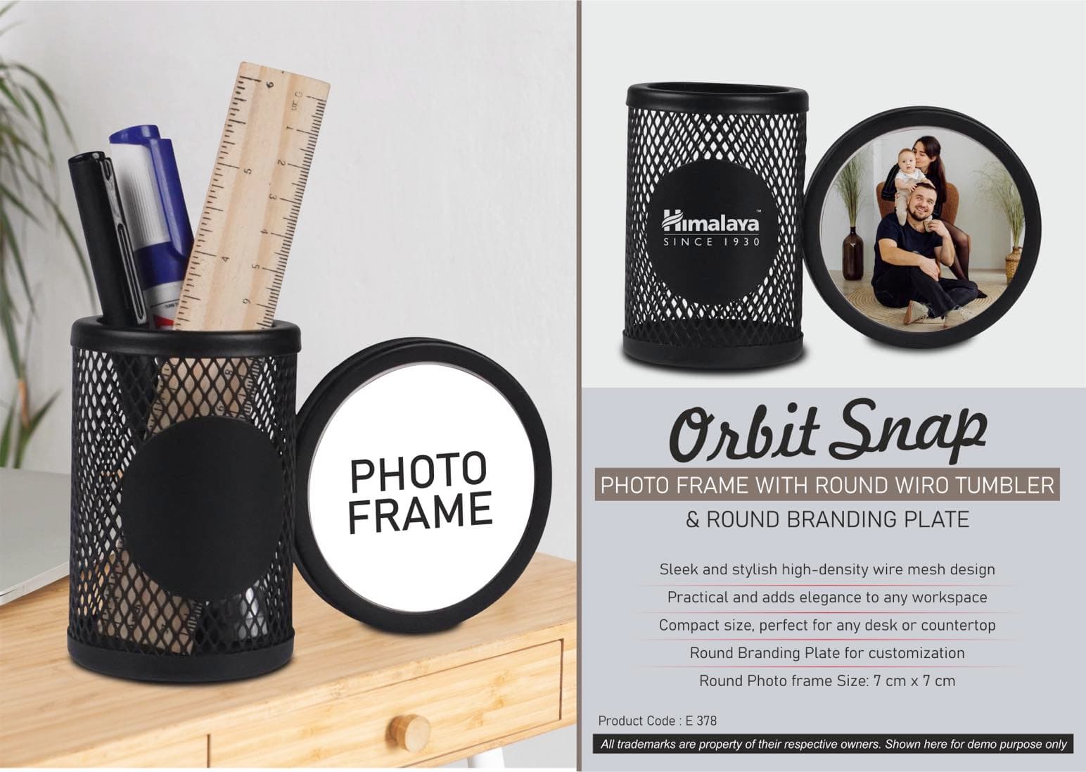 Orbit Snap: Photo Frame with Round Wiro tumbler & Round Branding Plate