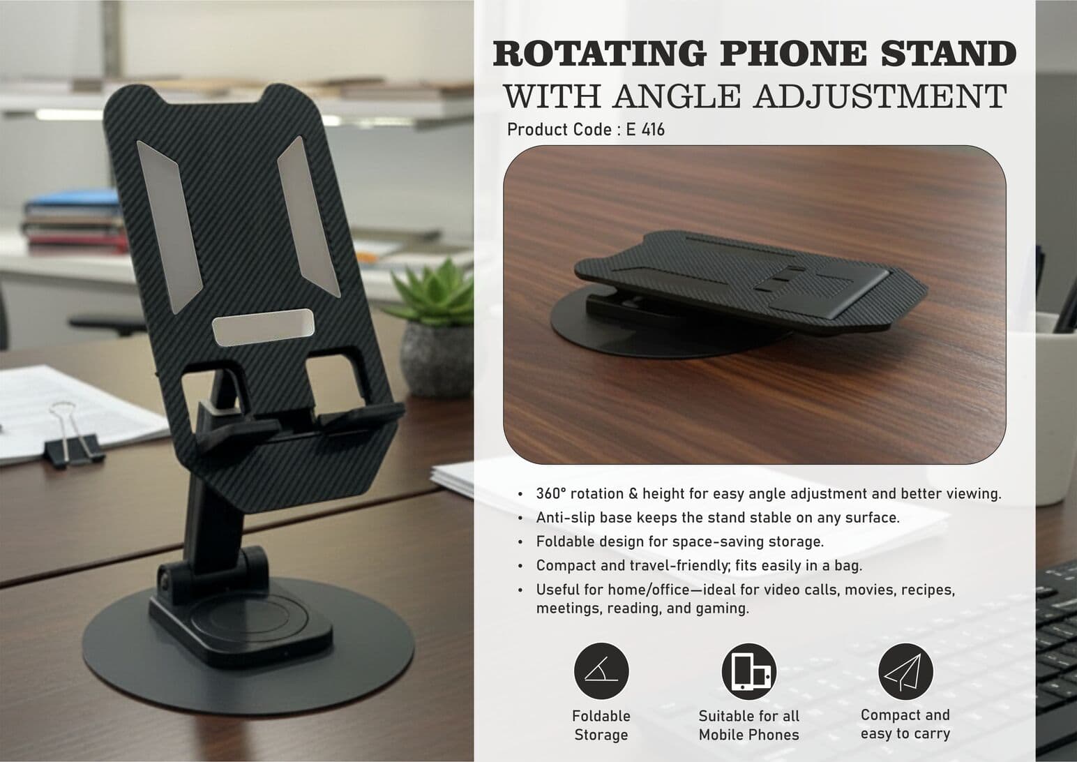 Rotating phone stand with Angle adjustment