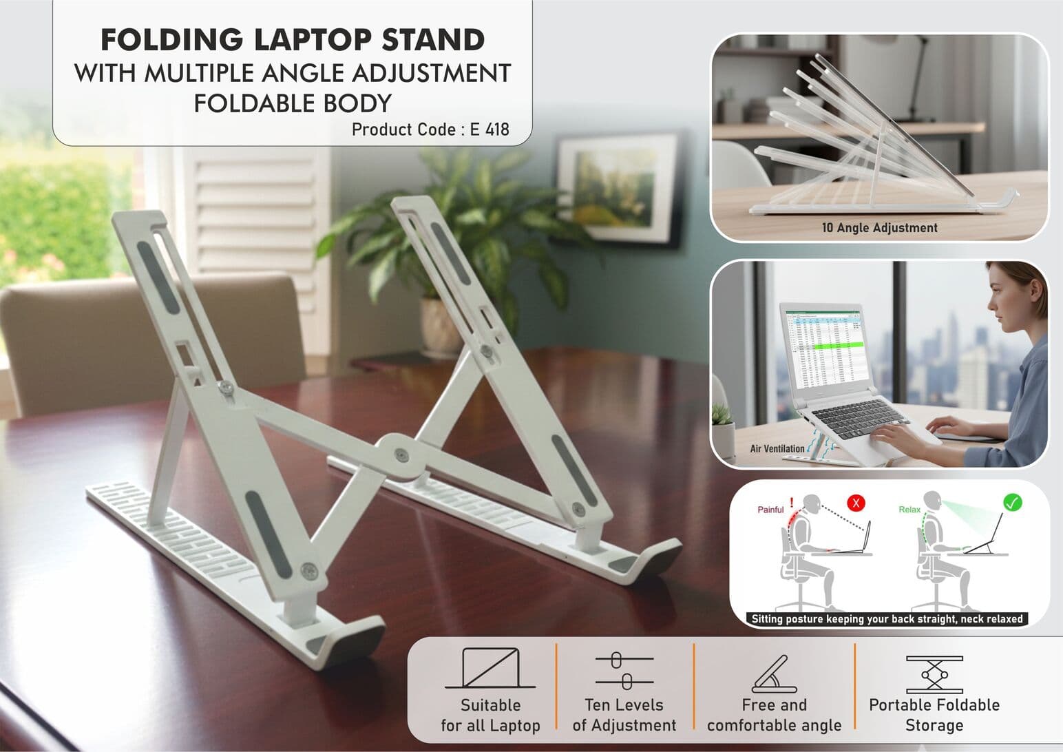 Folding laptop stand with Multiple Angle adjustment