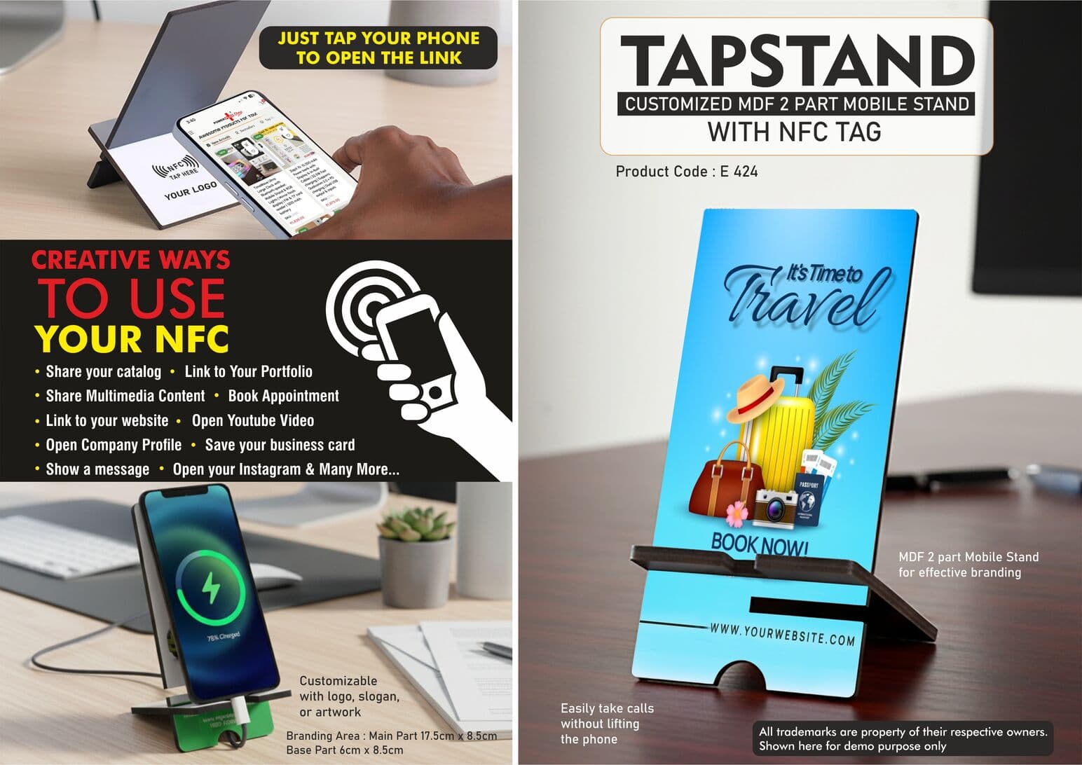 TapStand : Customized MDF 2 part Mobile stand with NFC Tag