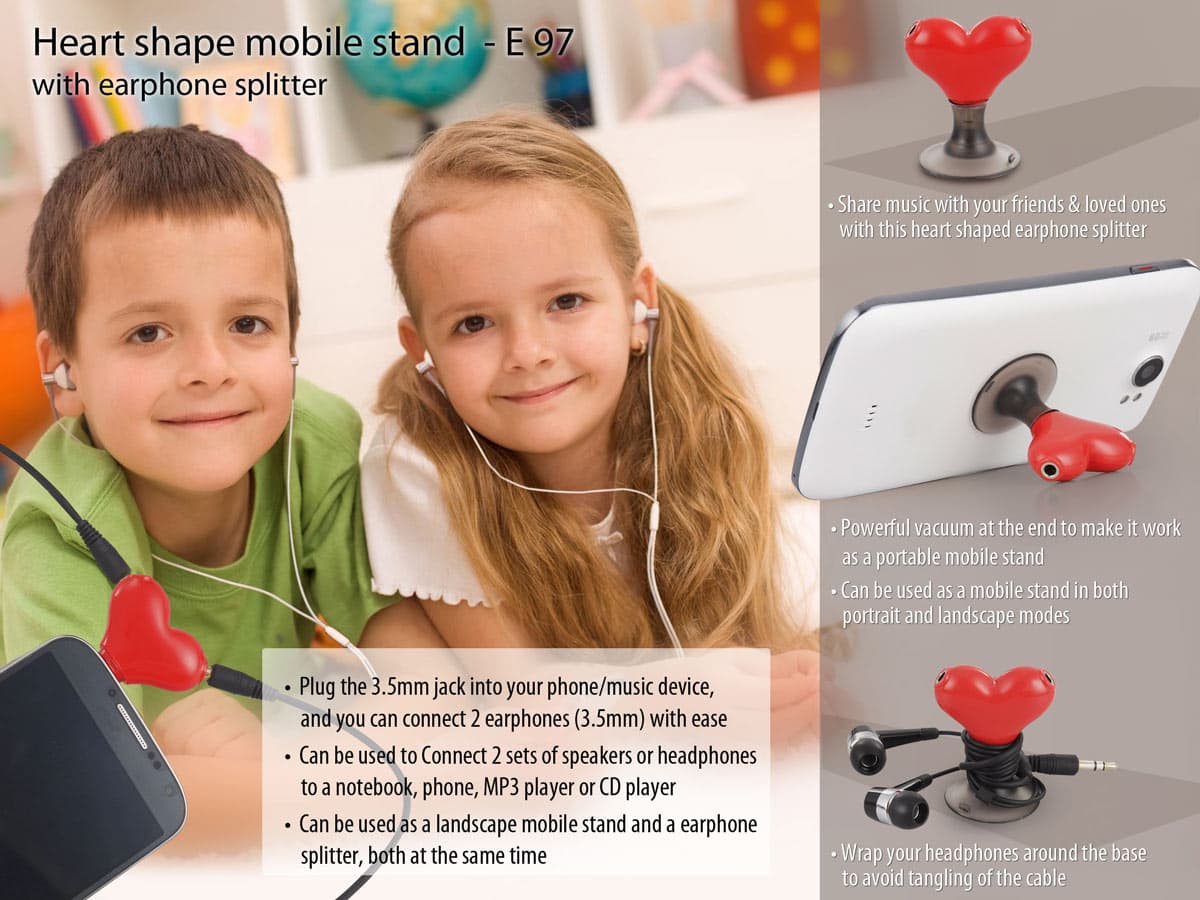 Heart shape vacuum mobile stand with earphone splitter