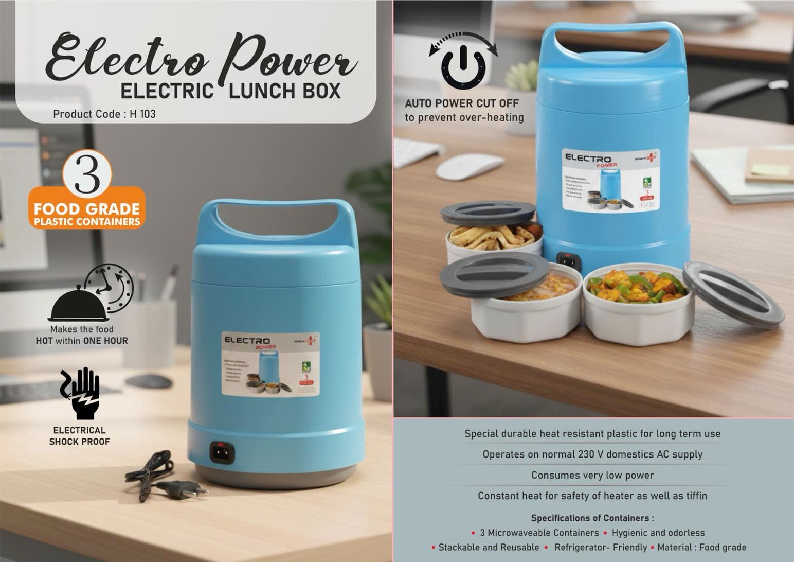 Electro Power: Electric Lunch box with Auto-cut function
