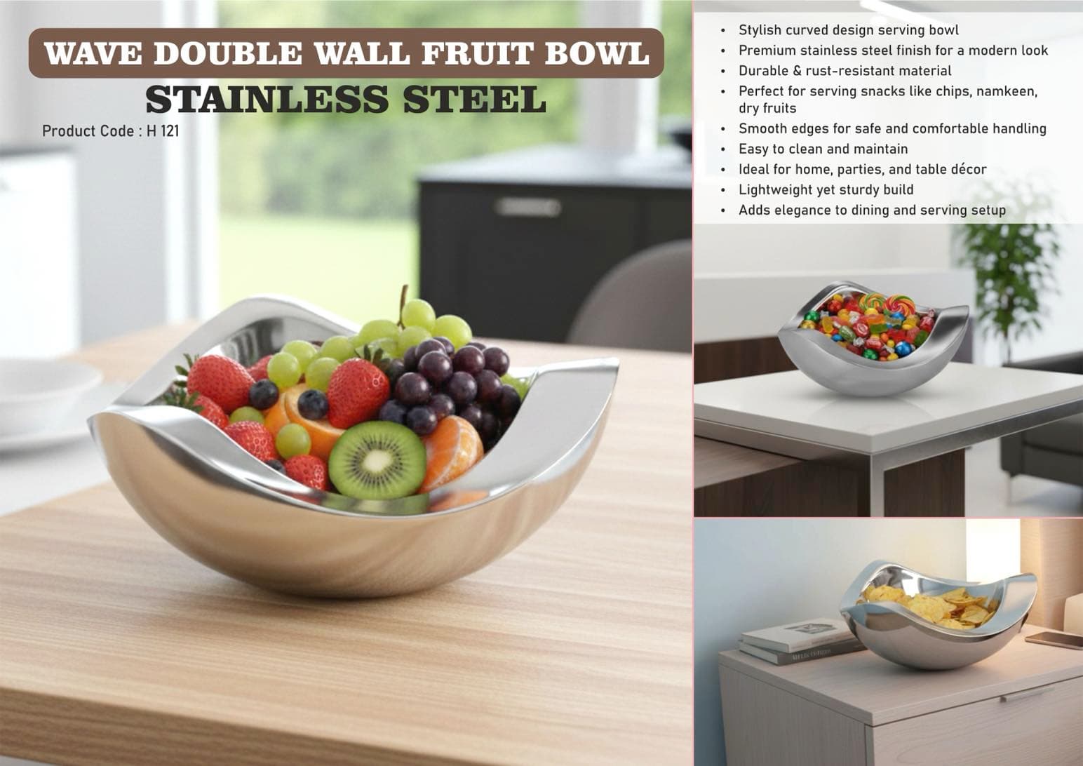Wave double wall fruit bowl (SS)