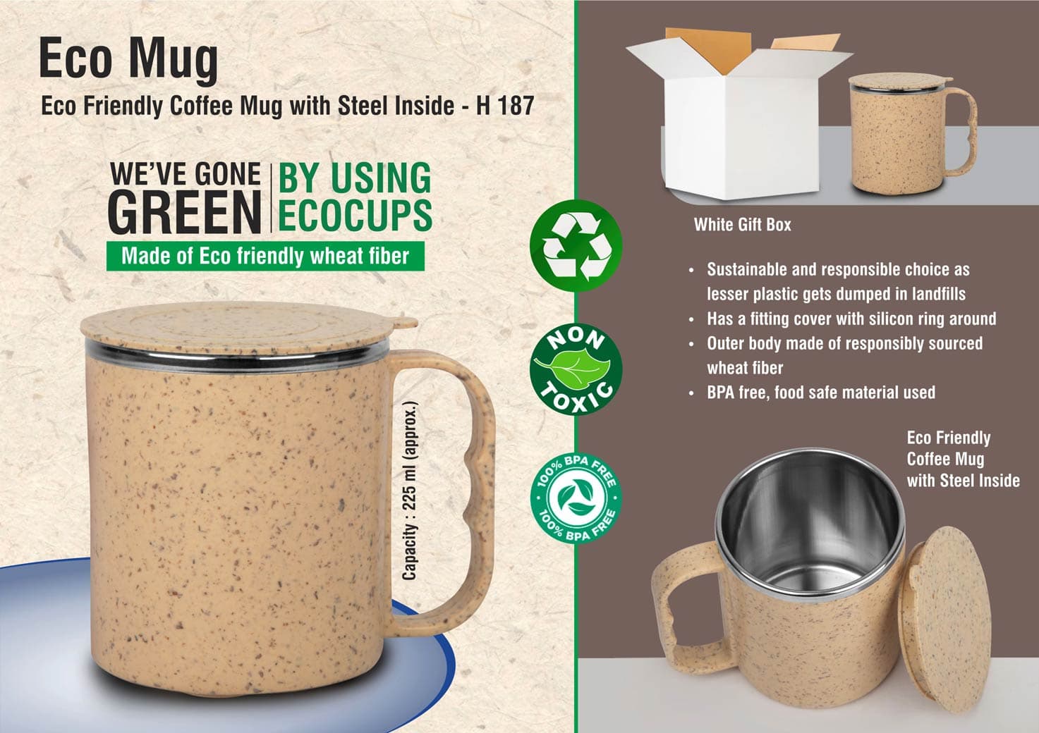 EcoMug: Eco Friendly Coffee mug with steel inside