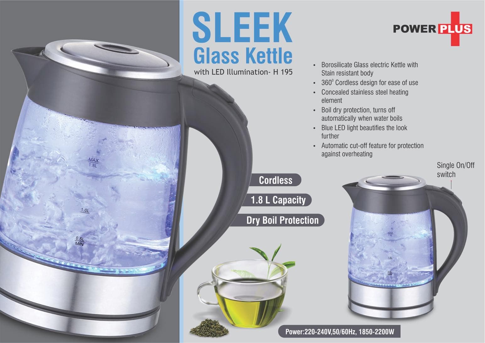 Sleek Glass kettle with LED illumination (1.8 L)