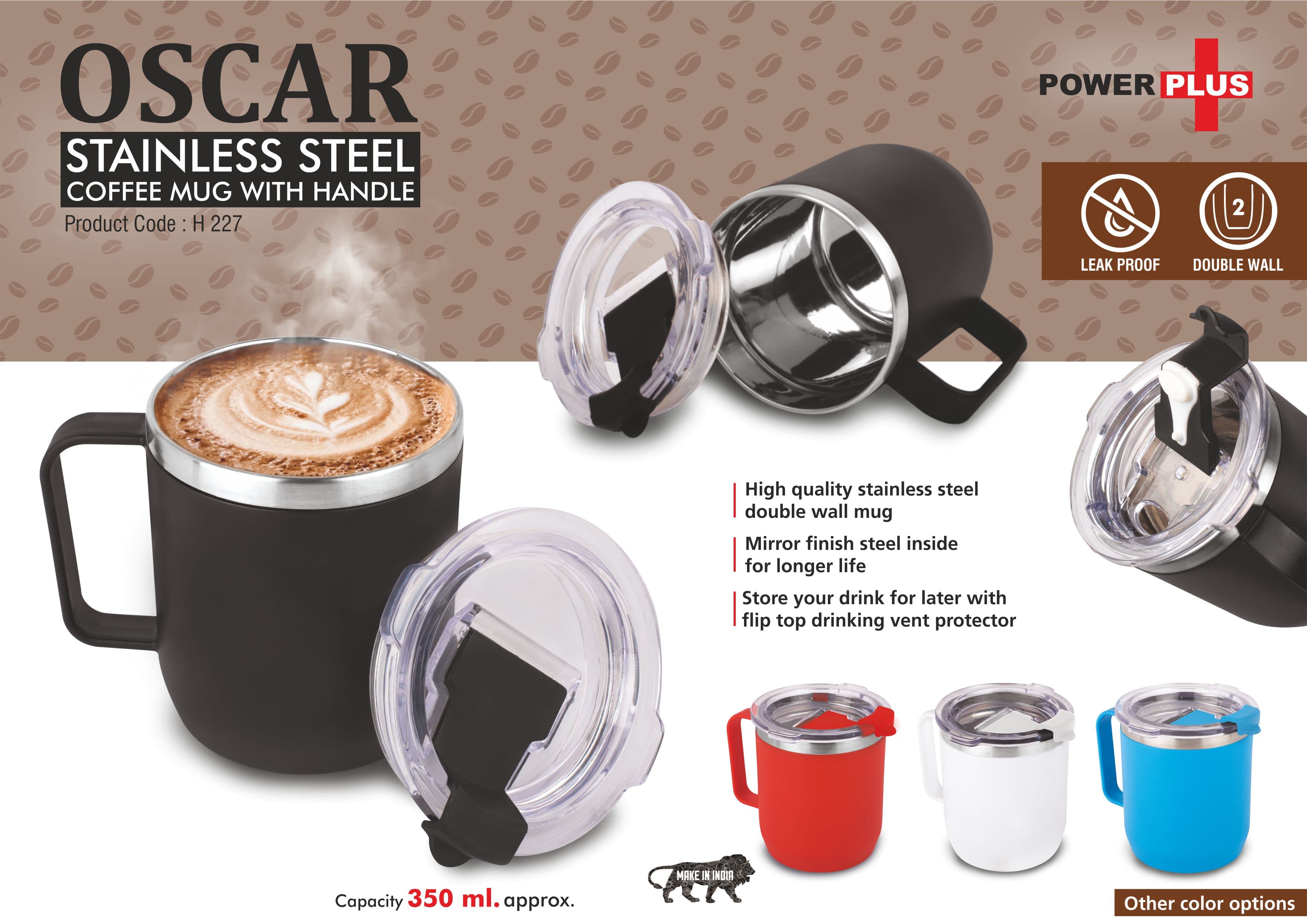 Oscar: Stainless Steel coffee mug with handle