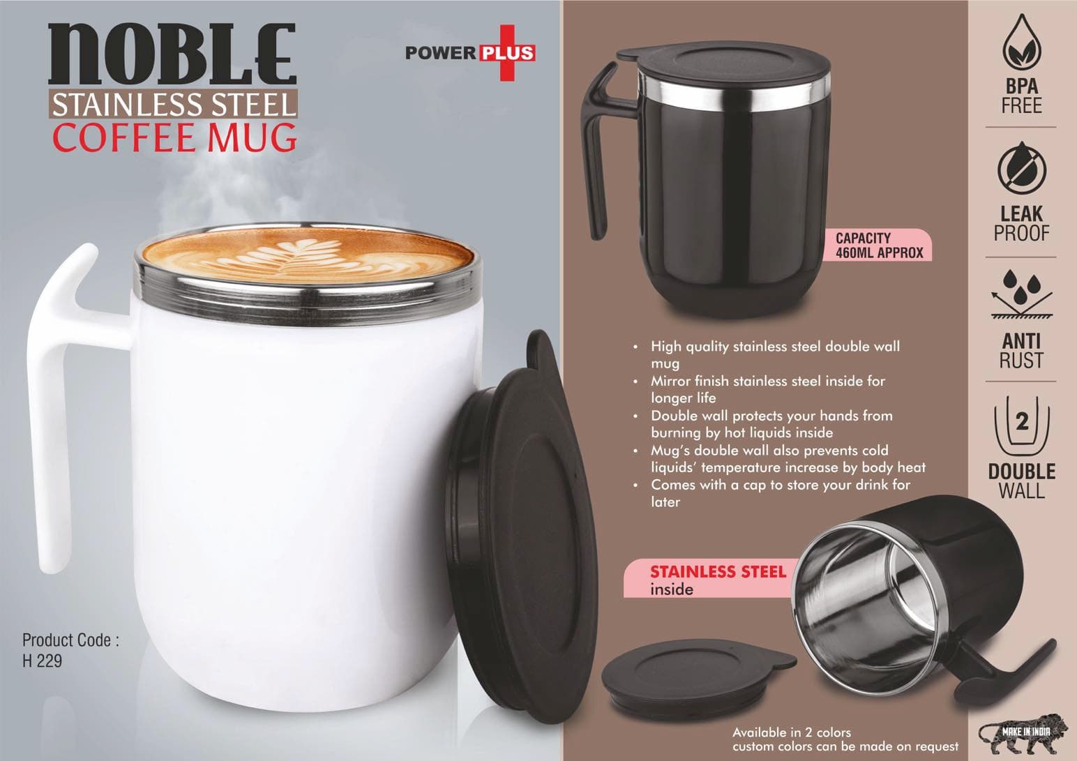 Noble: Stainless Steel Double wall Coffee mug with Pointy handle