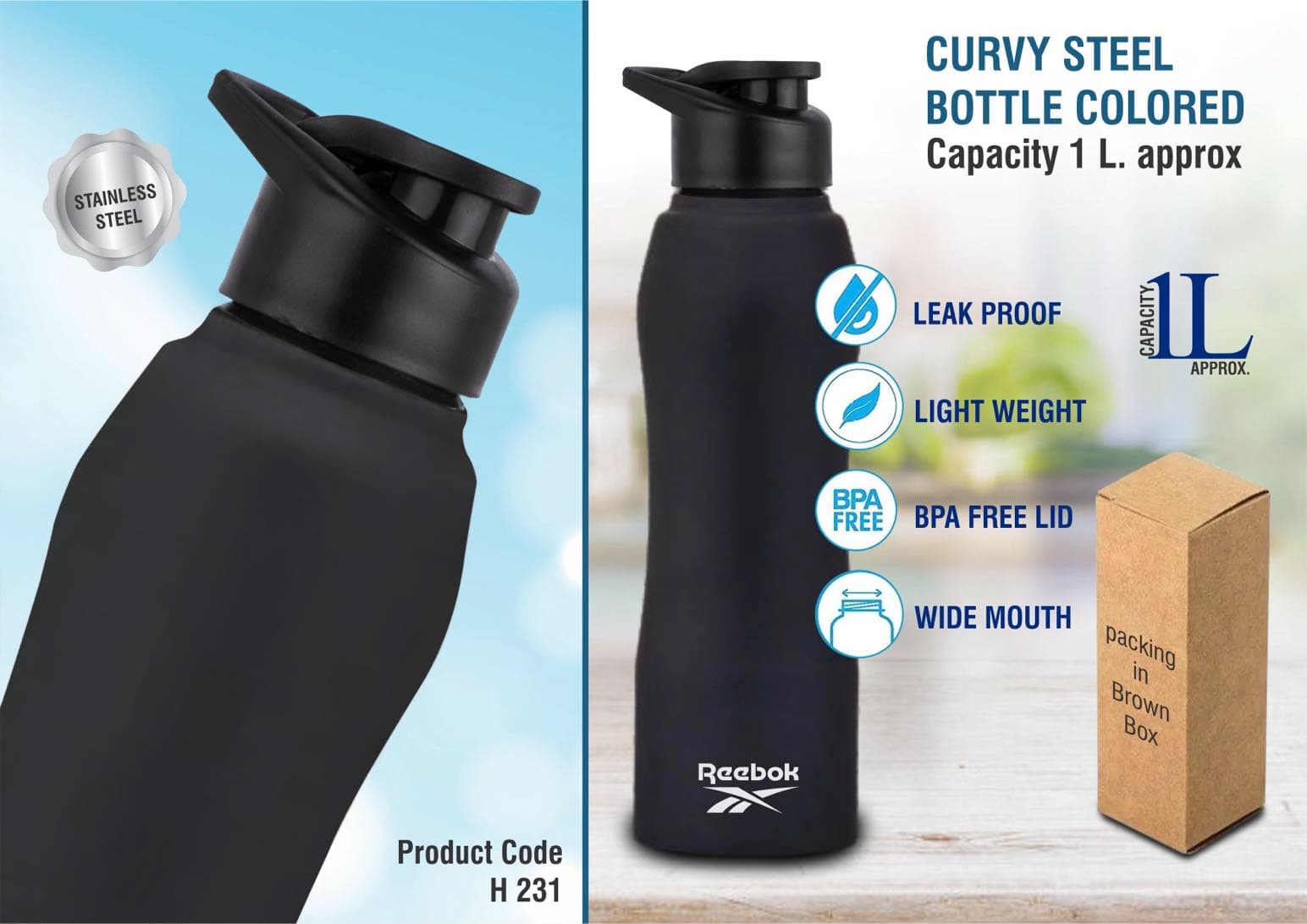 Curvy steel single wall bottle Colored