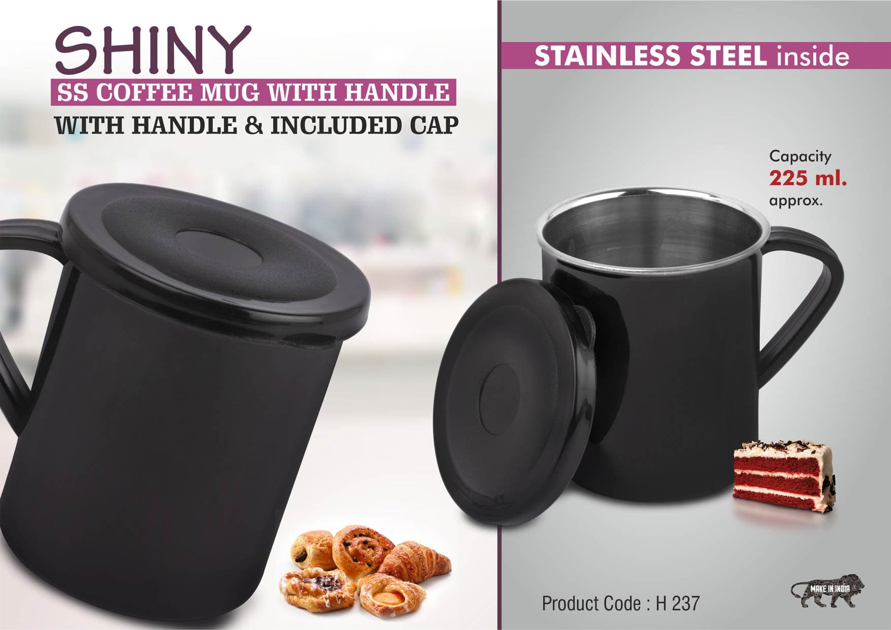 Shiny Steel Coffee mug with handle