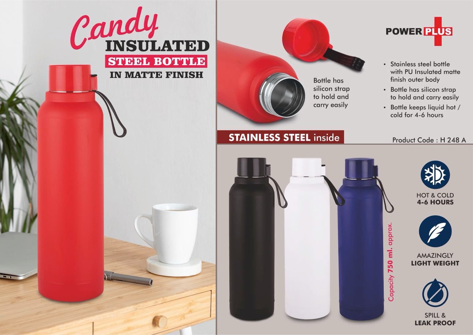 Candy: Insulated Steel Bottle in Matte Finish