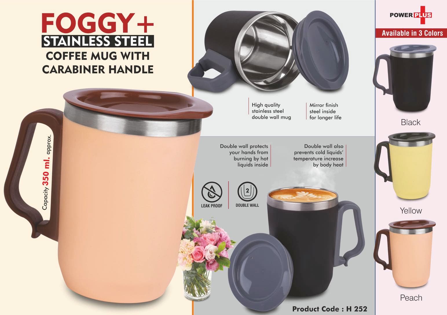 Foggy+ Stainless Steel coffee mug with Carabiner Handle