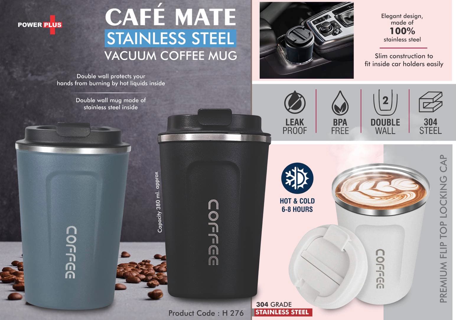 Cafe Mate: Stainless Steel Vacuum coffee mug