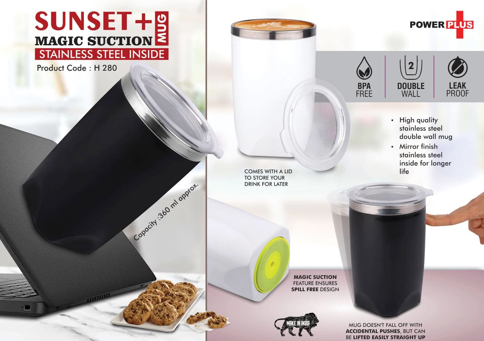 Sunset+ : Magic Suction Mug with Stainless Steel inside