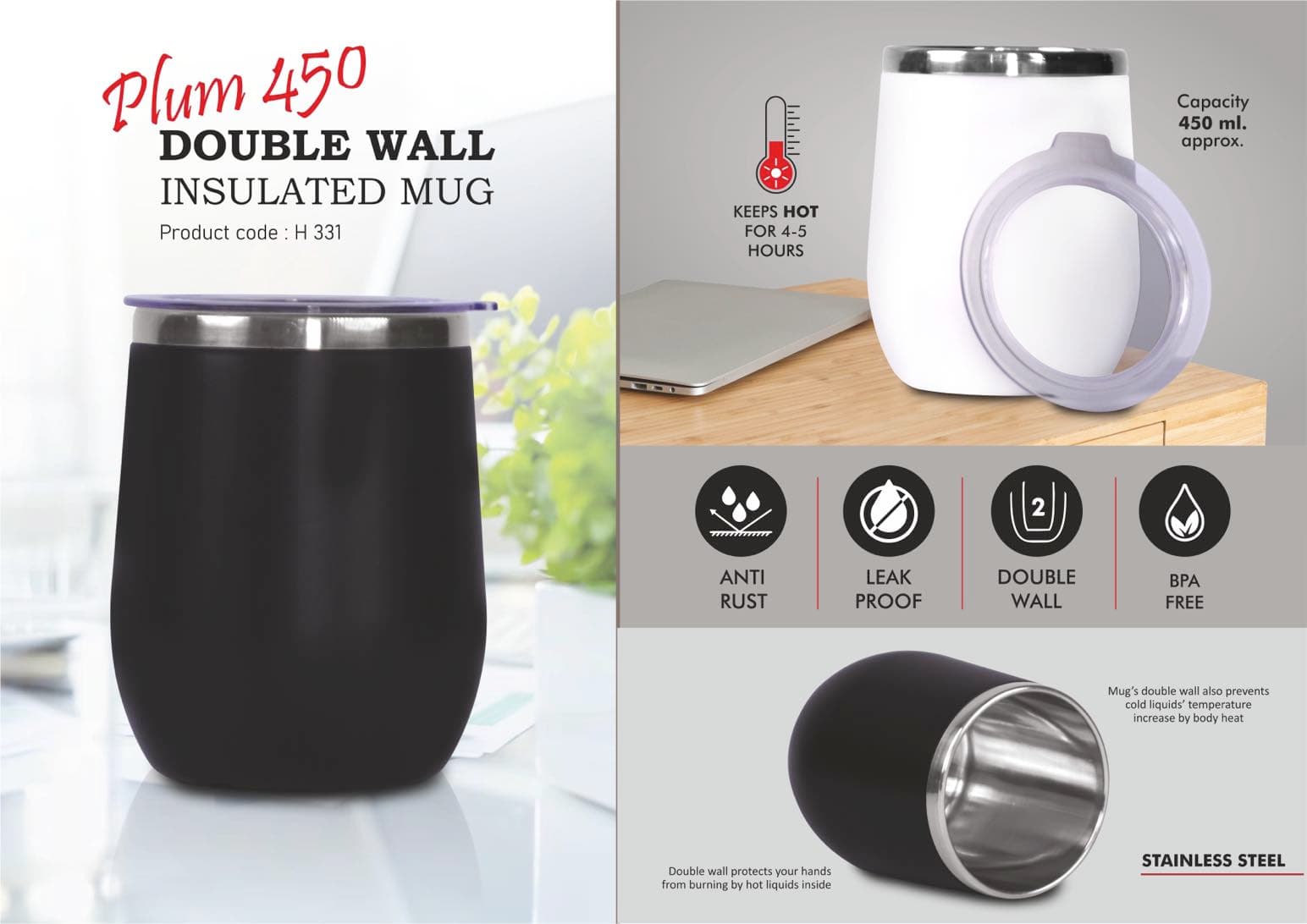 Plum 450: Double wall Insulated Mug