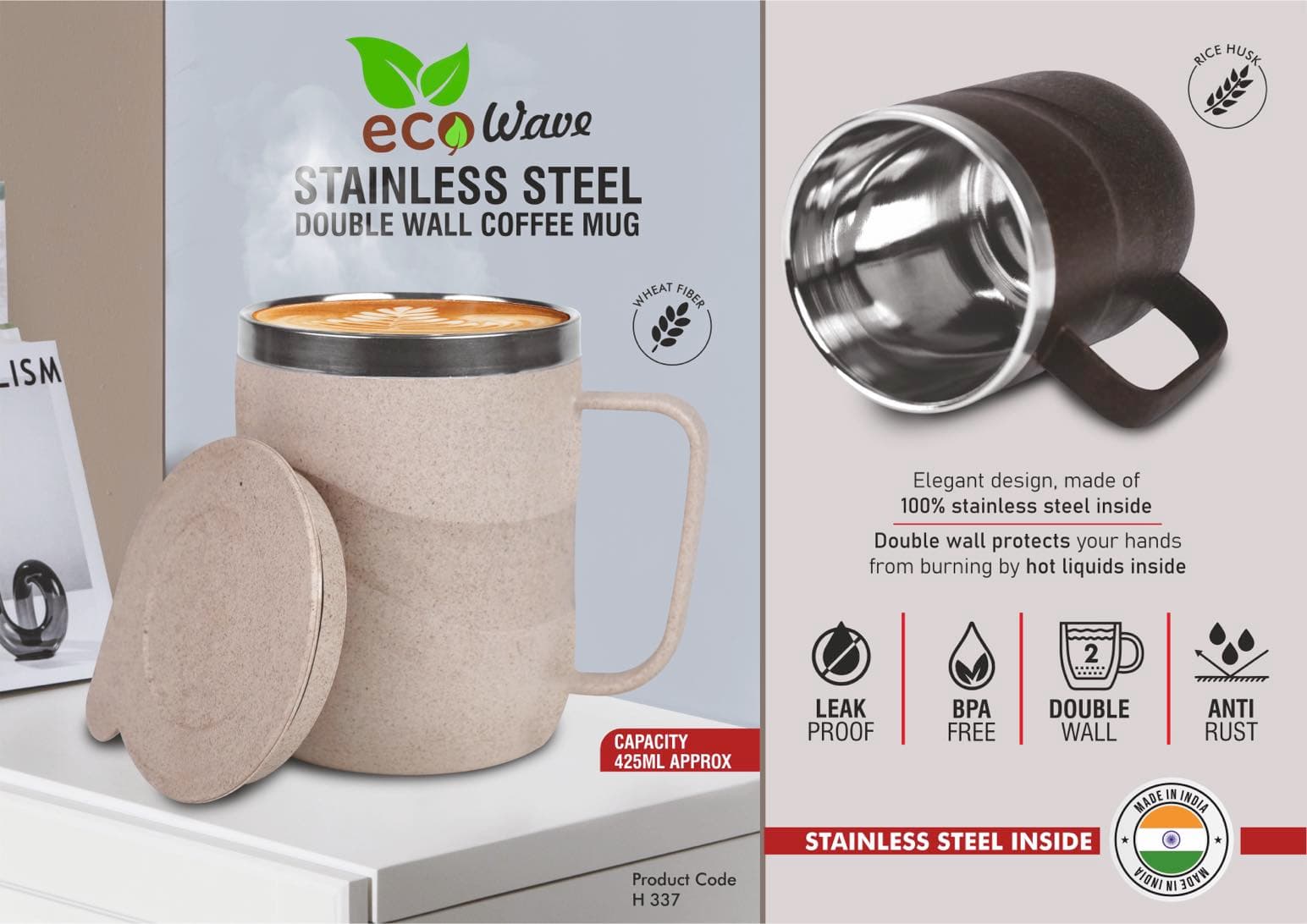 EcoWave: Stainless Steel Double wall Coffee mug